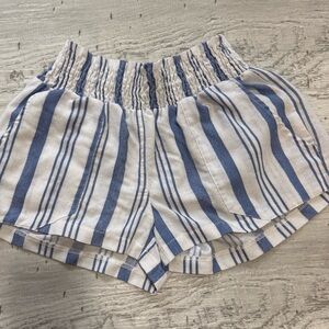 Navy and White Striped High Waist Women's Shorts